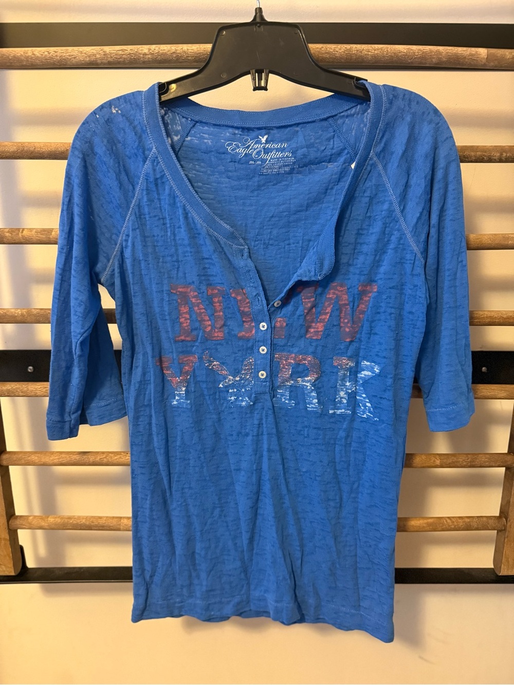 American Eagle Outfitters Blue 'New York' Henley Tee